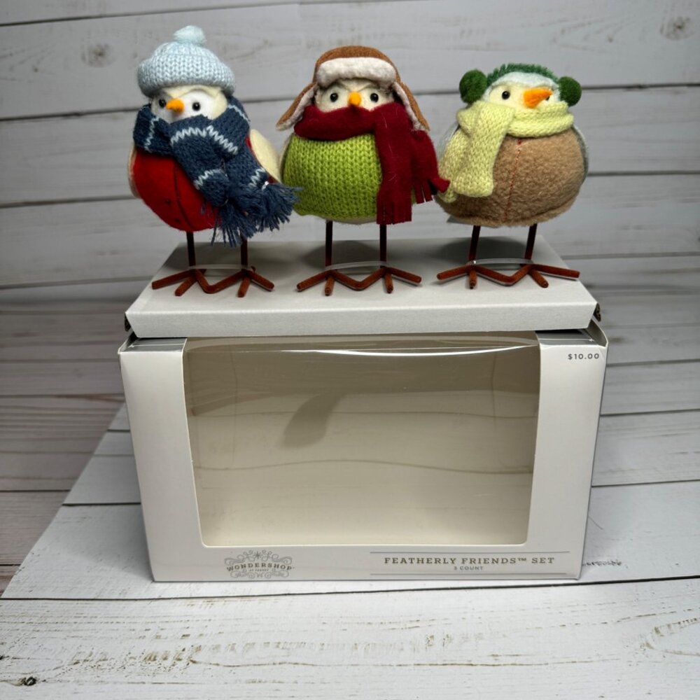 3pc Featherly Friends Mini Fabric Christmas Bird‎ Figurine Wondershop Natural